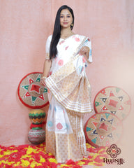 Elegant White Semi Paat Silk Saree with Gold Woven Border