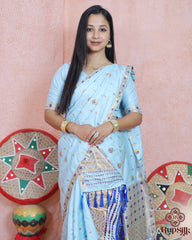 Elegant Semi Paat Sky Blue Silk Saree with Rich Woven Pallu & Tassels