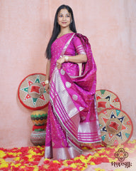 Royal Magenta Semi Paat Silk Saree with Silver Zari Detailing