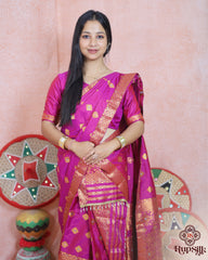 Royal Magenta Semi Paat Silk Saree with Rich Zari Woven Border