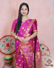 Royal Magenta Banarsi Semi Paat Mekhla Sador with Rich Golden Guna
