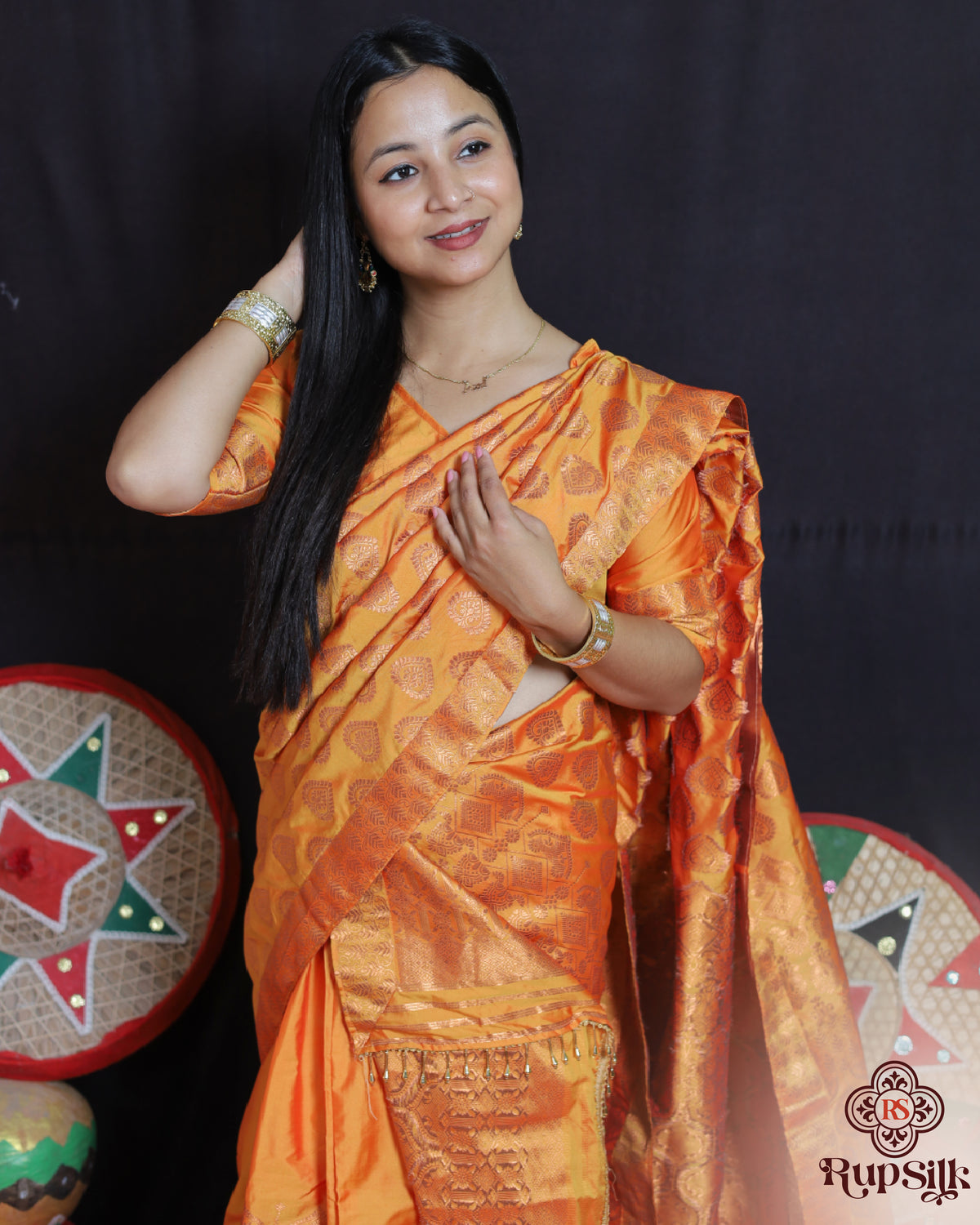 Royal Orange Semi Paat Silk Saree with Rich Woven Motifs